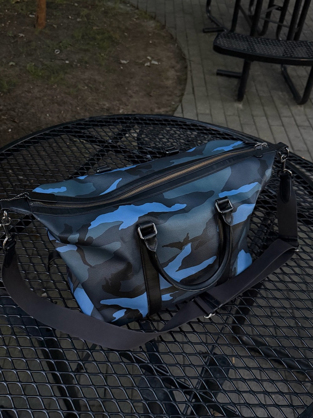 Coach Blue and Black Camouflage Duffel Bag